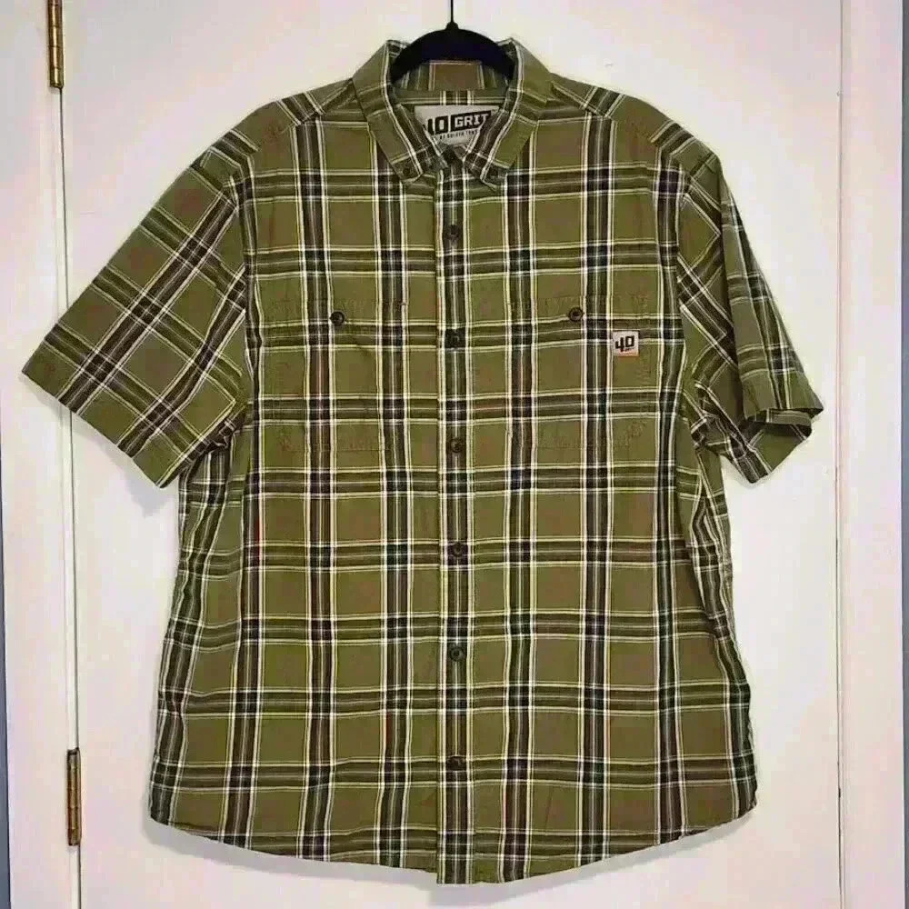 Duluth Trading 40 Grit Men's Short‎ Sleeve Button Down Shirt Size L Green